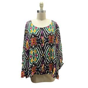 Linea By Louis Dell’olio 3x Button Up ikat Print 100% Silk Blouse